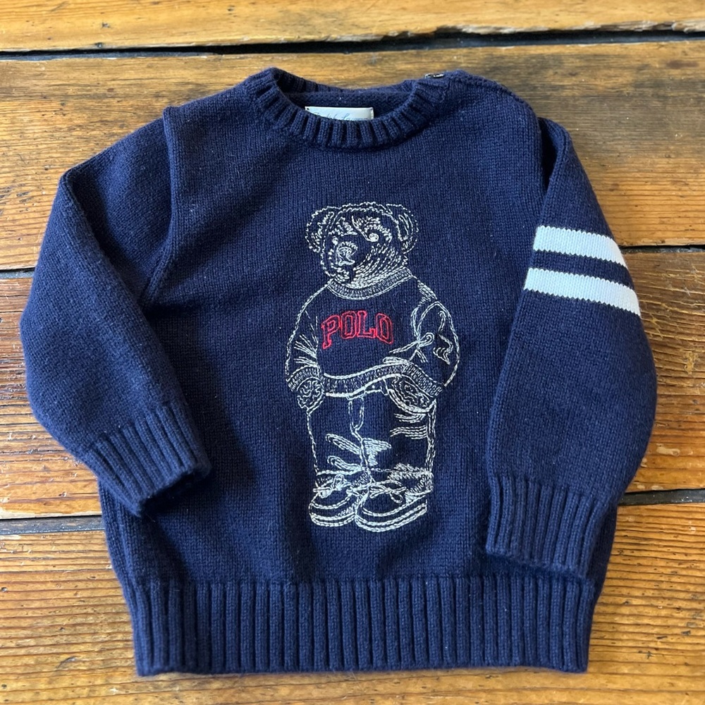 Ralph Lauren Polo Bear Navy Sweater. Size 12 Months